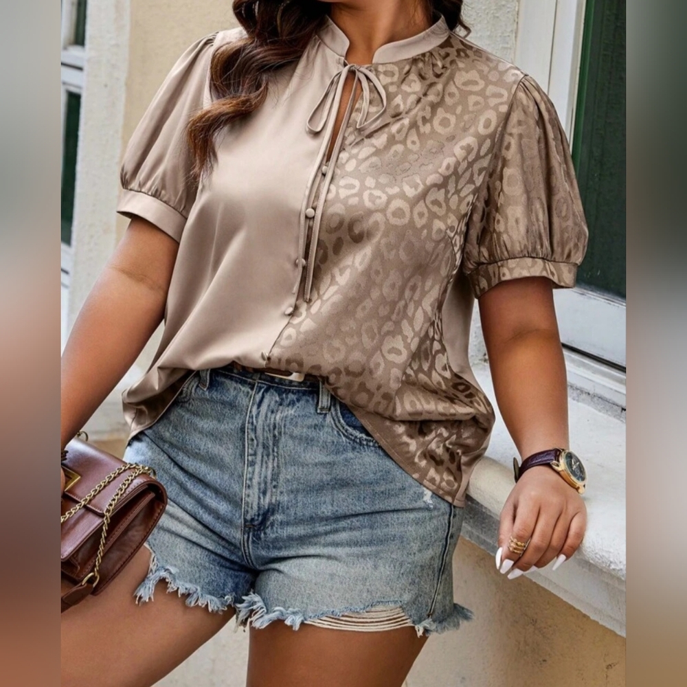 Black Leopard, Khaki Leopard Blouse 2X Brand New